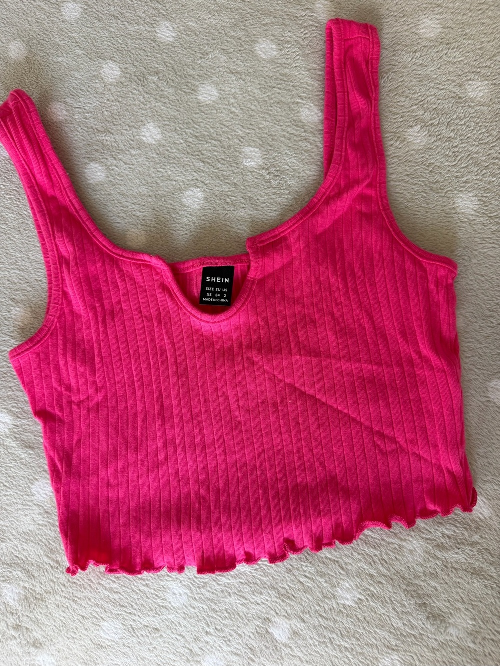 SHEIN Bright Hot Pink Ribbed Lettuce Hem Crop Tank